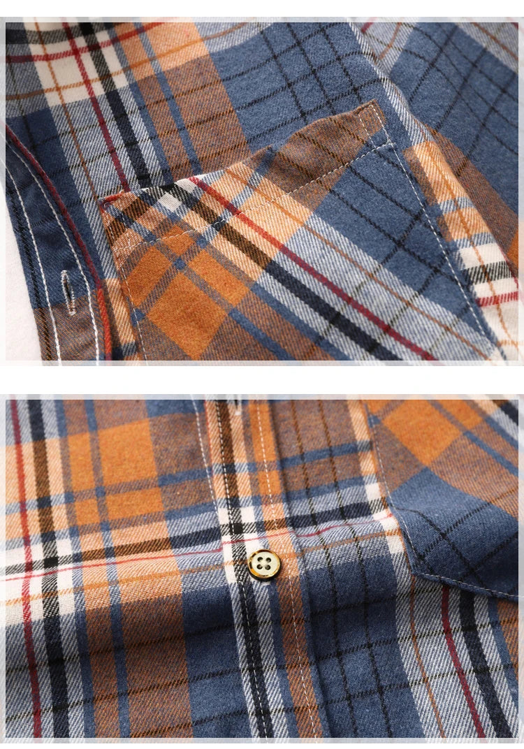 Striped Plaid Short Sleeved Shirt Men's Single-breasted Square Collar Cotton Shirts Summer Fashion Casual Camisa Men Chemise 7XL