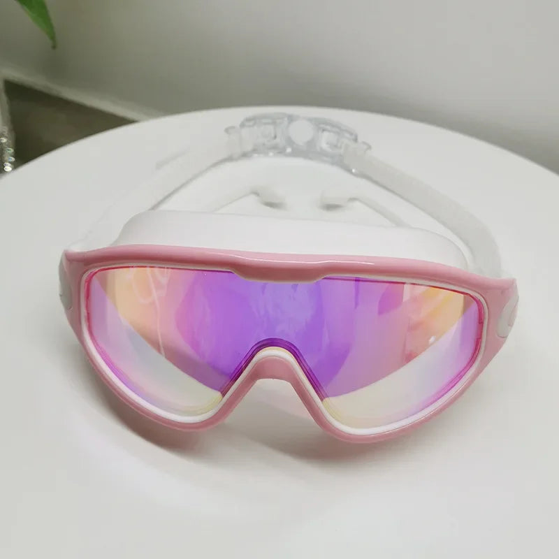 Swim Goggles with Ear Plugs UV Protection No Leaking Anti Fog Lens Swimming Glasses Wide Blue Light Blocking Comfortable Eyewear