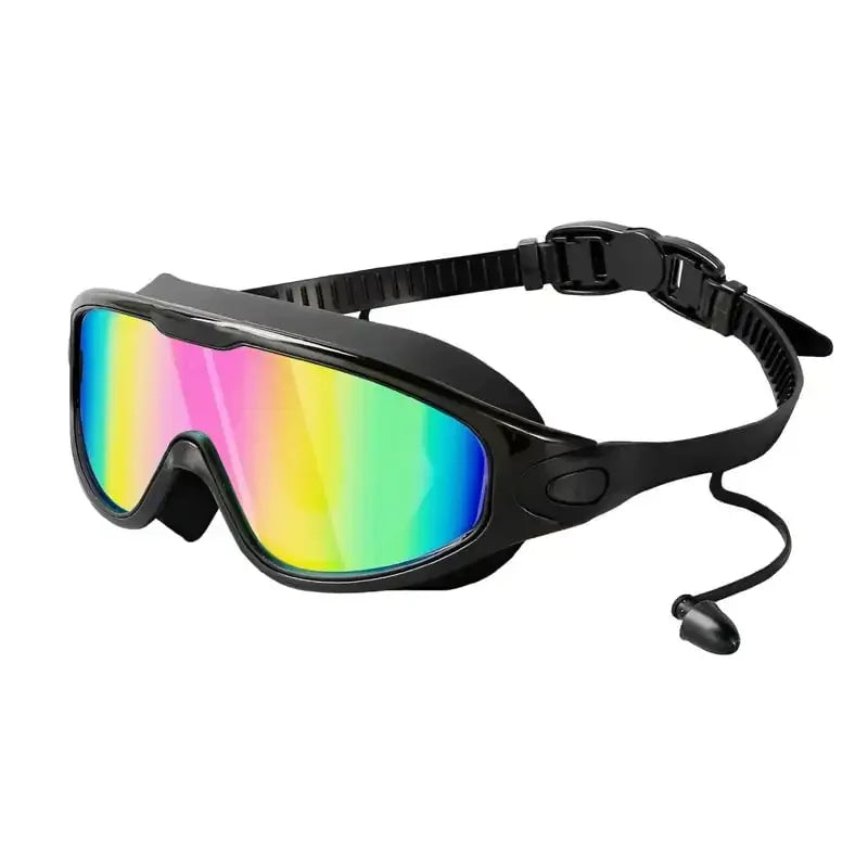 Swim Goggles with Ear Plugs UV Protection No Leaking Anti Fog Lens Swimming Glasses Wide Blue Light Blocking Comfortable Eyewear