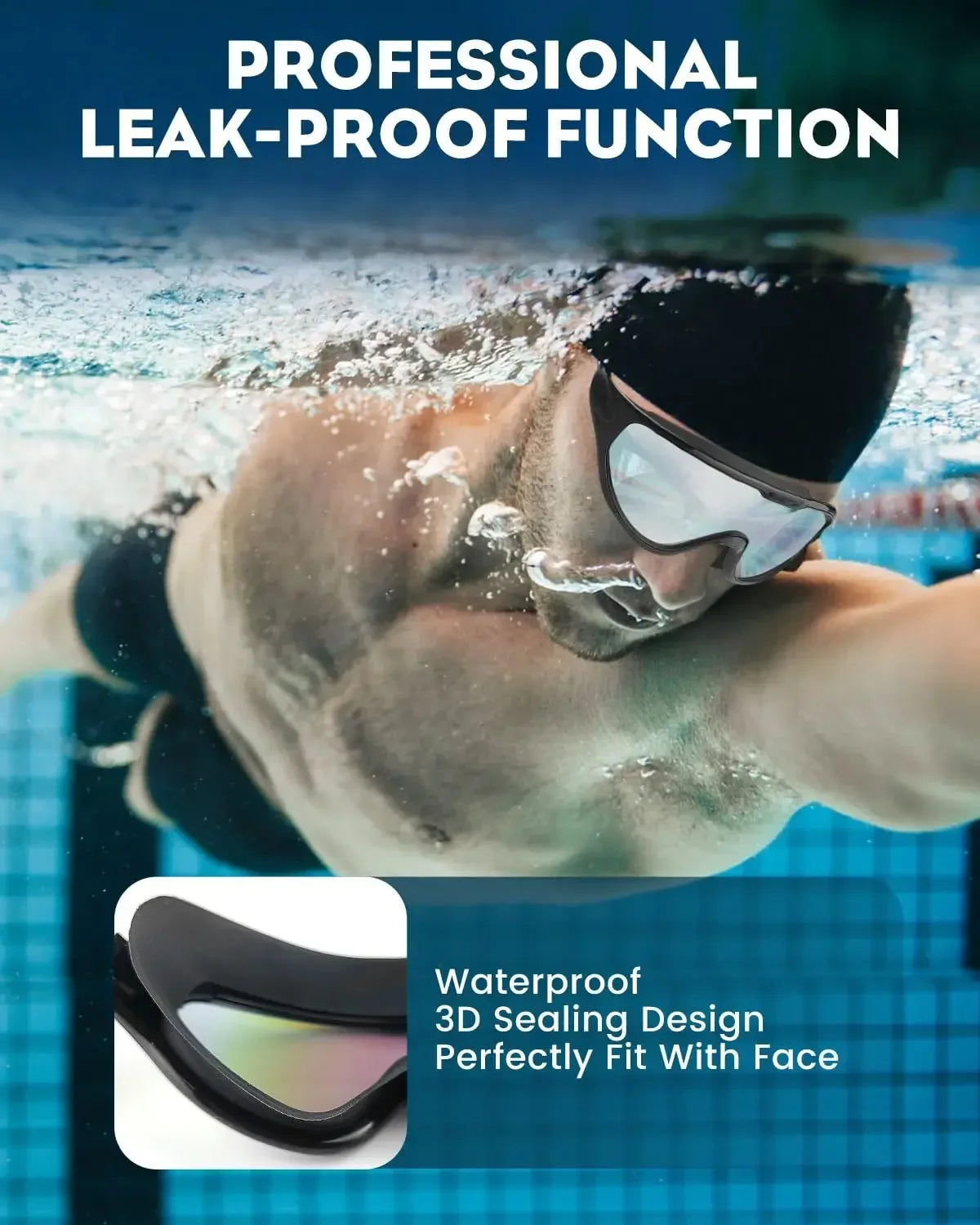 Swim Goggles with Ear Plugs UV Protection No Leaking Anti Fog Lens Swimming Glasses Wide Blue Light Blocking Comfortable Eyewear