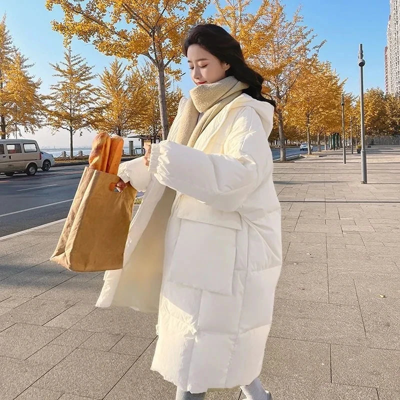 2024 New Korean Women's Jacket Winter Parkas Loose Hooded Cotton Padded Female Long Down Jacket Thicken Oversize Puffer Coats