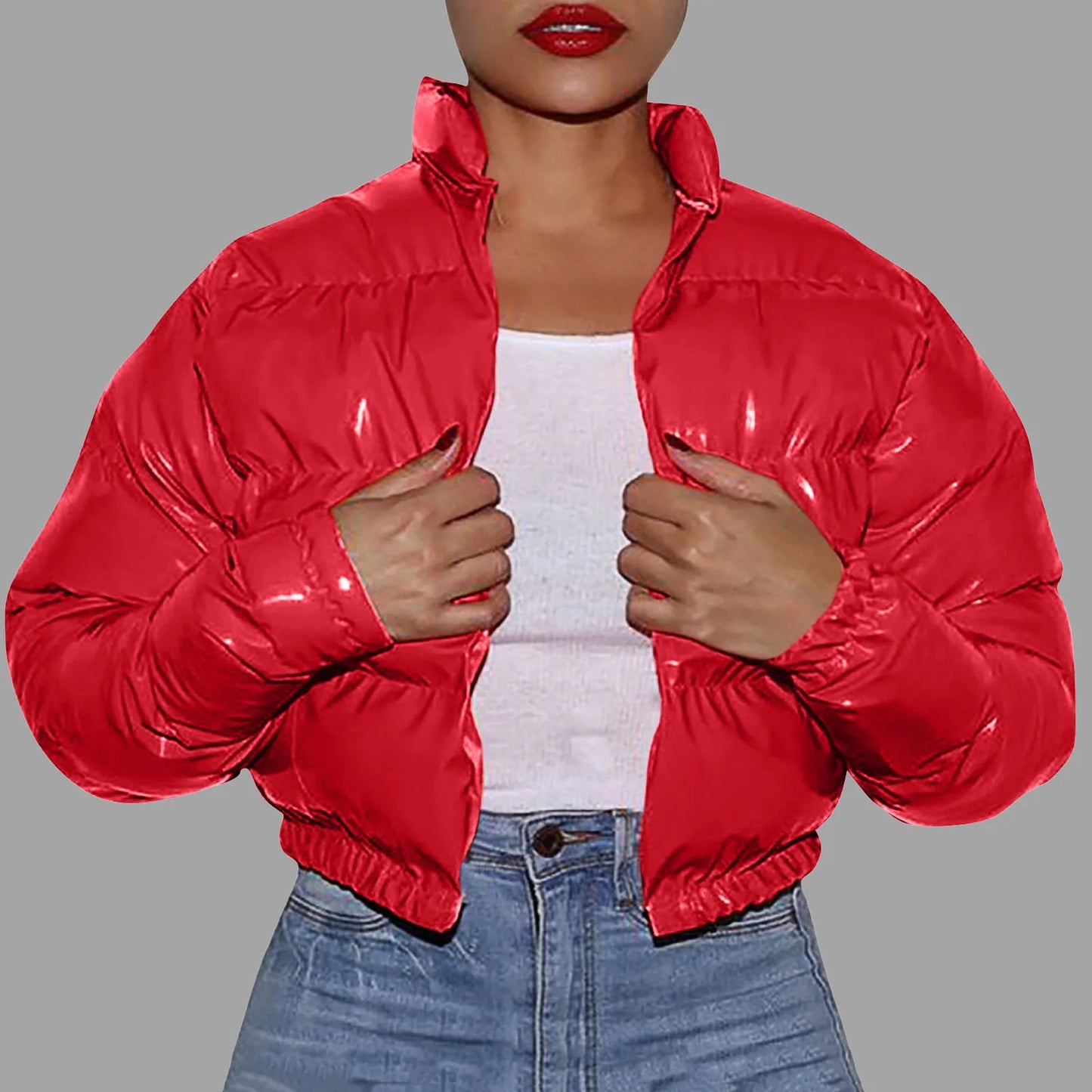 Womens Parkas With Hoods Cotton Coat Shiny Metal Short Cotton Coats Winter Jacket Winter Clothes Women manteau femme hiver