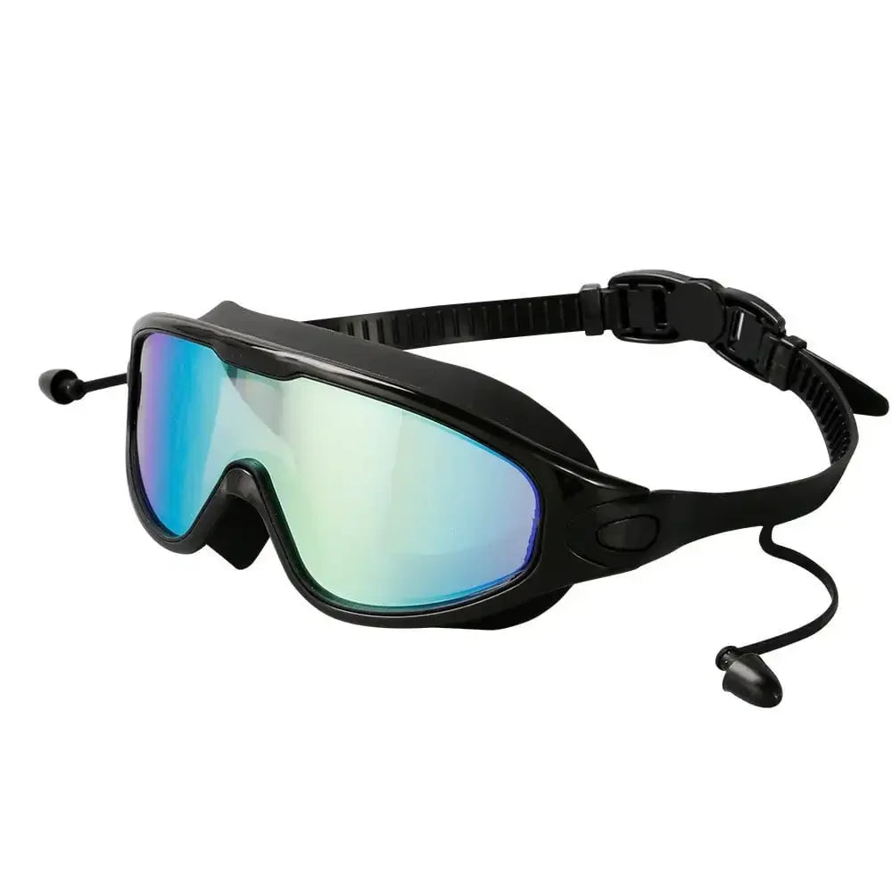 Swim Goggles with Ear Plugs UV Protection No Leaking Anti Fog Lens Swimming Glasses Wide Blue Light Blocking Comfortable Eyewear