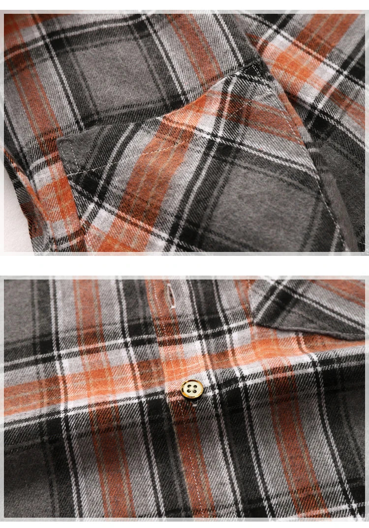 Striped Plaid Short Sleeved Shirt Men's Single-breasted Square Collar Cotton Shirts Summer Fashion Casual Camisa Men Chemise 7XL