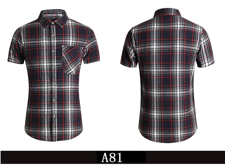 Striped Plaid Short Sleeved Shirt Men's Single-breasted Square Collar Cotton Shirts Summer Fashion Casual Camisa Men Chemise 7XL