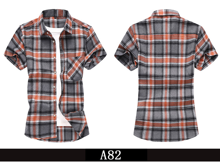 Striped Plaid Short-sleeved Shirt Men's Single-breasted Square Collar Cotton Shirts Summer Fashion Casual Camisa Men Chemise 7XL