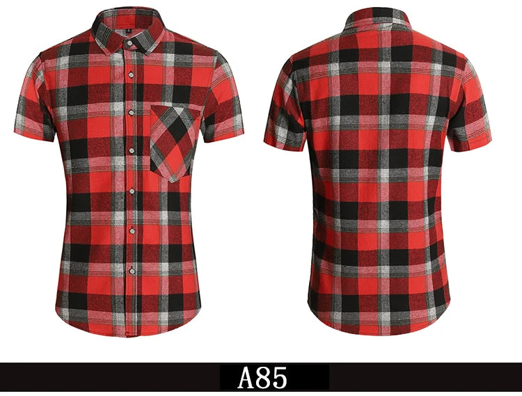 Striped Plaid Short Sleeved Shirt Men's Single-breasted Square Collar Cotton Shirts Summer Fashion Casual Camisa Men Chemise 7XL
