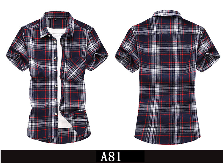Striped Plaid Short-sleeved Shirt Men's Single-breasted Square Collar Cotton Shirts Summer Fashion Casual Camisa Men Chemise 7XL