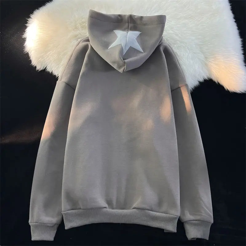 Star Print Hoodies Women's Y2K Street Hip-Hop Zipper Sweatshirt Couple Loose Cashmere Hoodie Cardigan Unisex Casual Coat Women's