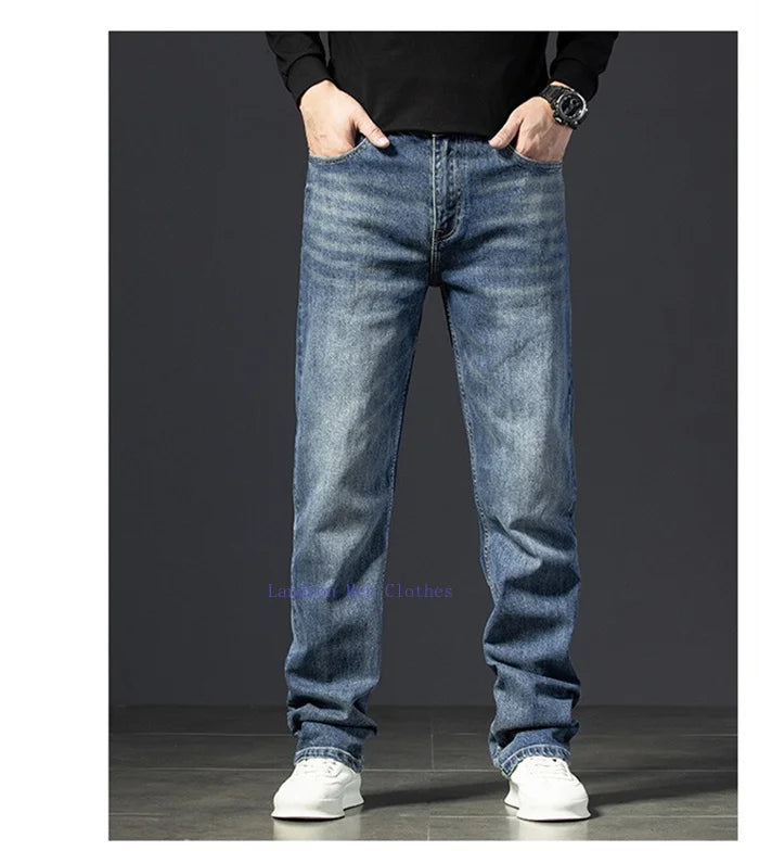 Straight Jeans Tall Guys Students Casual Plus Size 40 Loose Stretched Classic Extra Long Pants Overlong Lengthen Denim Trousers
