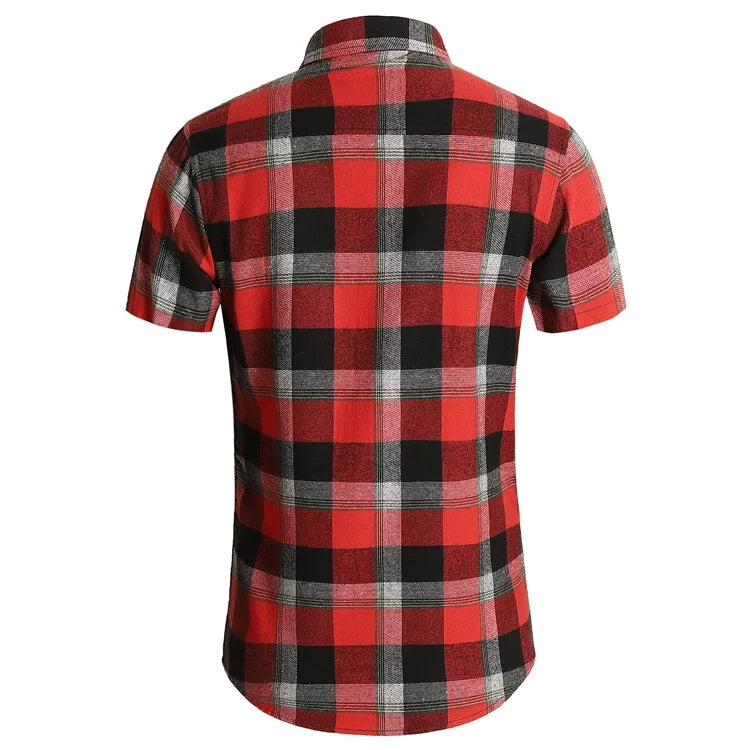 Striped Plaid Short Sleeved Shirt Men's Single-breasted Square Collar Cotton Shirts Summer Fashion Casual Camisa Men Chemise 7XL