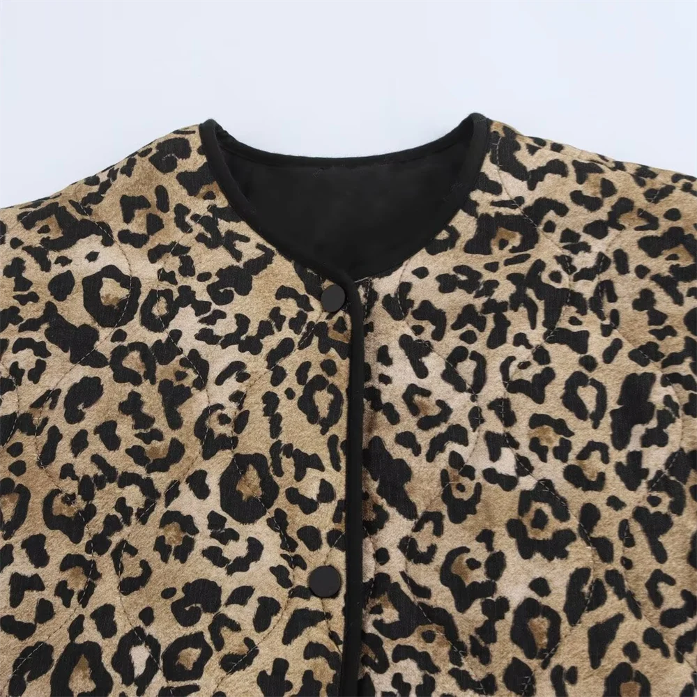 PB&ZA2024 Autumn New Women's Fashion Style Casual Loose Warm Versatile Animal Pattern Printed Cotton Jacket