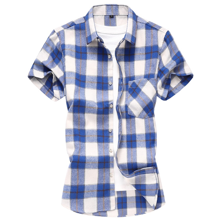 Striped Plaid Short-sleeved Shirt Men's Single-breasted Square Collar Cotton Shirts Summer Fashion Casual Camisa Men Chemise 7XL