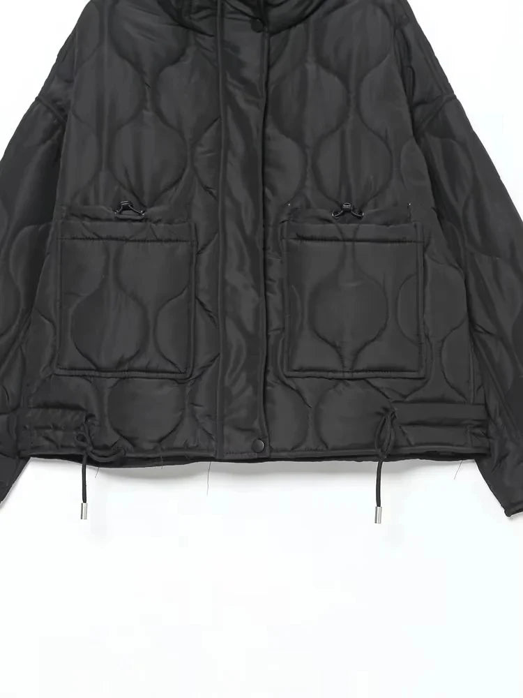 TRAFZA 2024 New Women Fashion Coat Long Sleeve Jackets With Drawstring Versatile Hight Street Outerwear Female Mujer Winter Coat