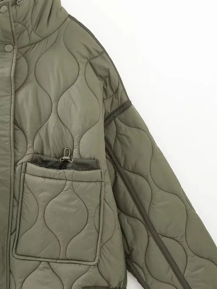 TRAFZA 2024 New Women Fashion Coat Long Sleeve Jackets With Drawstring Versatile Hight Street Outerwear Female Mujer Winter Coat