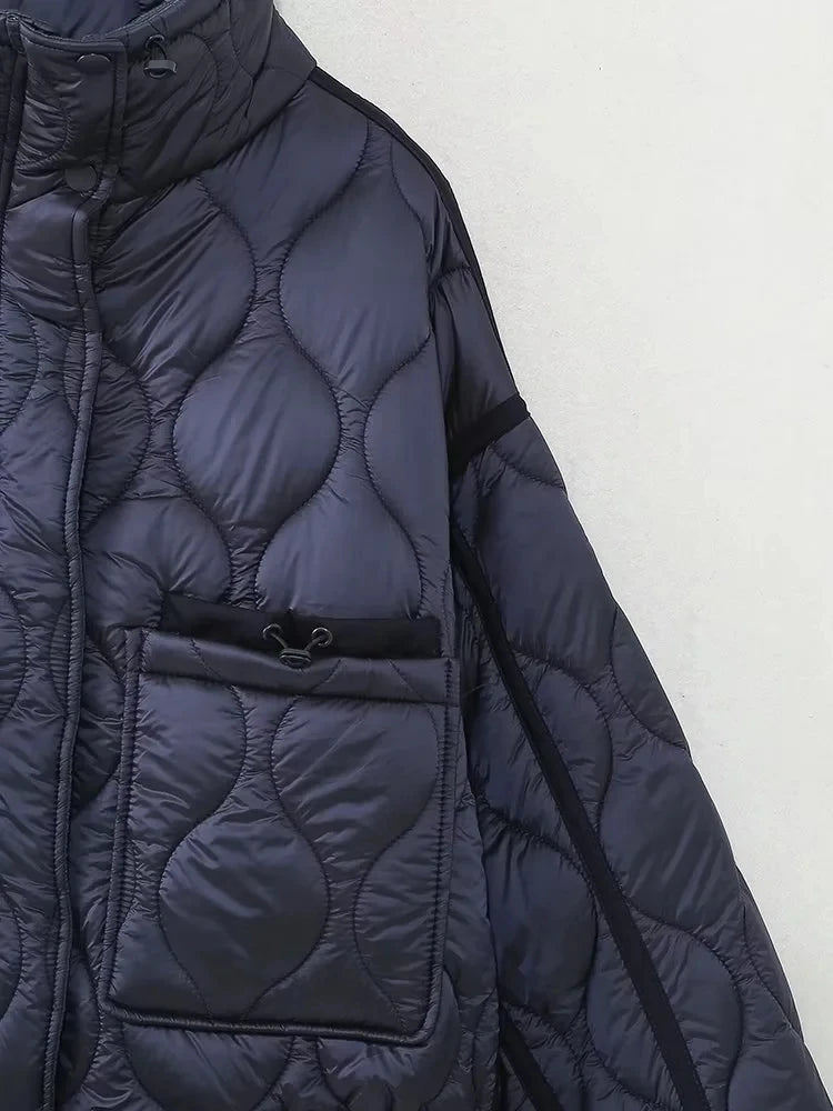 TRAFZA 2024 New Women Fashion Coat Long Sleeve Jackets With Drawstring Versatile Hight Street Outerwear Female Mujer Winter Coat