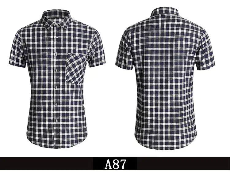 Striped Plaid Short Sleeved Shirt Men's Single-breasted Square Collar Cotton Shirts Summer Fashion Casual Camisa Men Chemise 7XL