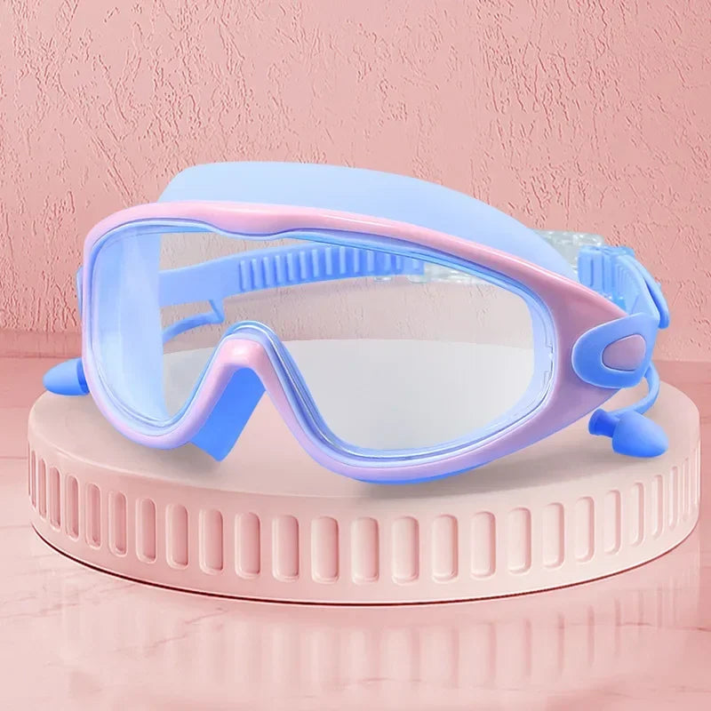 Swim Goggles with Ear Plugs UV Protection No Leaking Anti Fog Lens Swimming Glasses Wide Blue Light Blocking Comfortable Eyewear