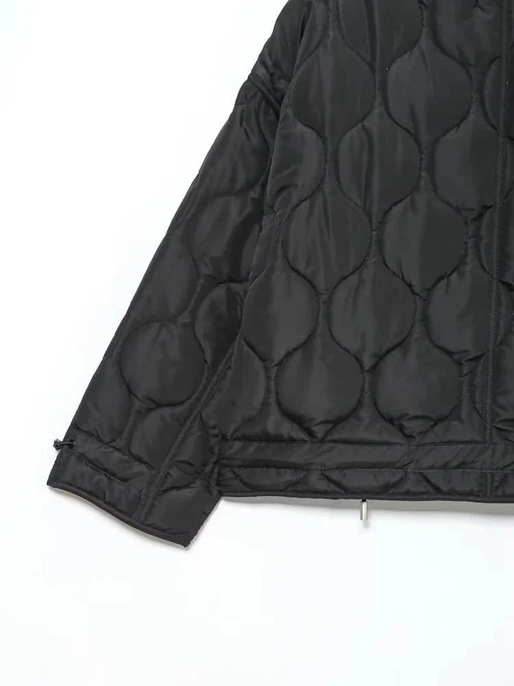 TRAFZA 2024 New Women Fashion Coat Long Sleeve Jackets With Drawstring Versatile Hight Street Outerwear Female Mujer Winter Coat