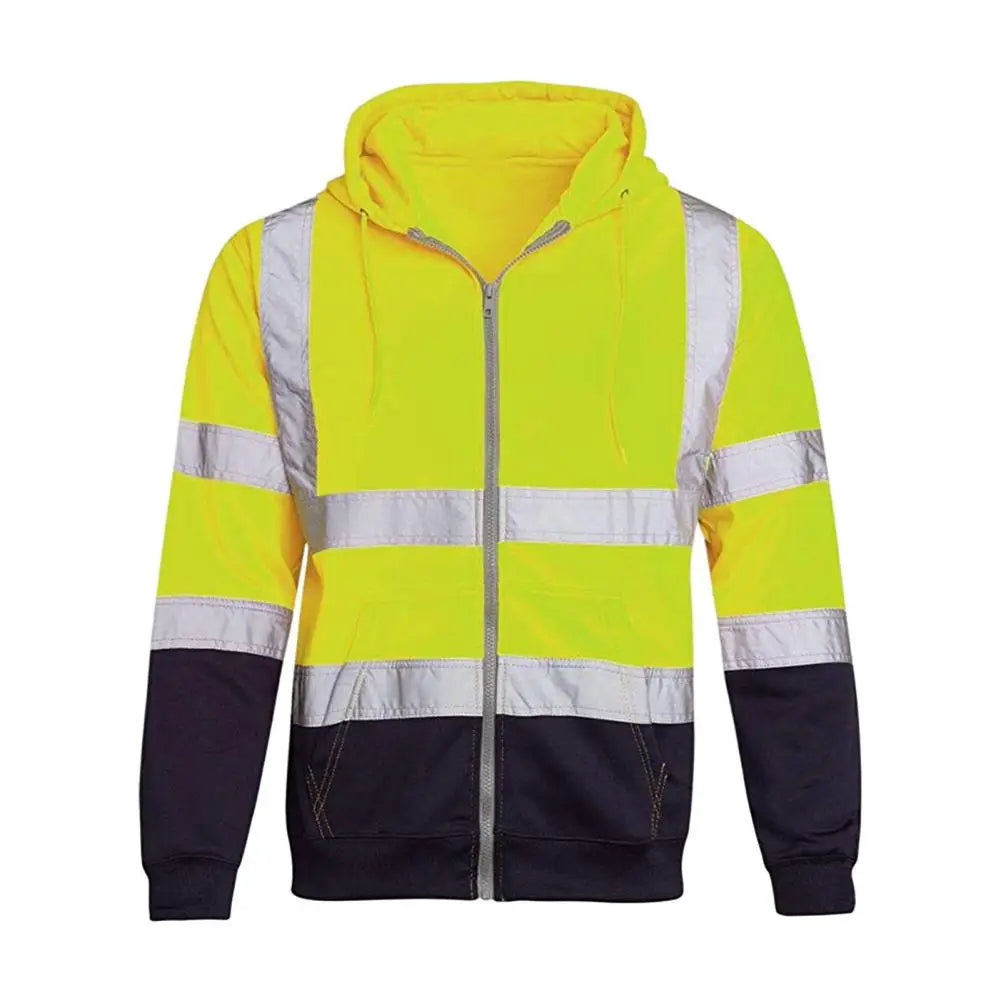 Reflective Hoodie Reflective Strip Men's Hoodie Coat with Drawstring Closure for Outdoor Work Safety Warm Cold-proof Overalls