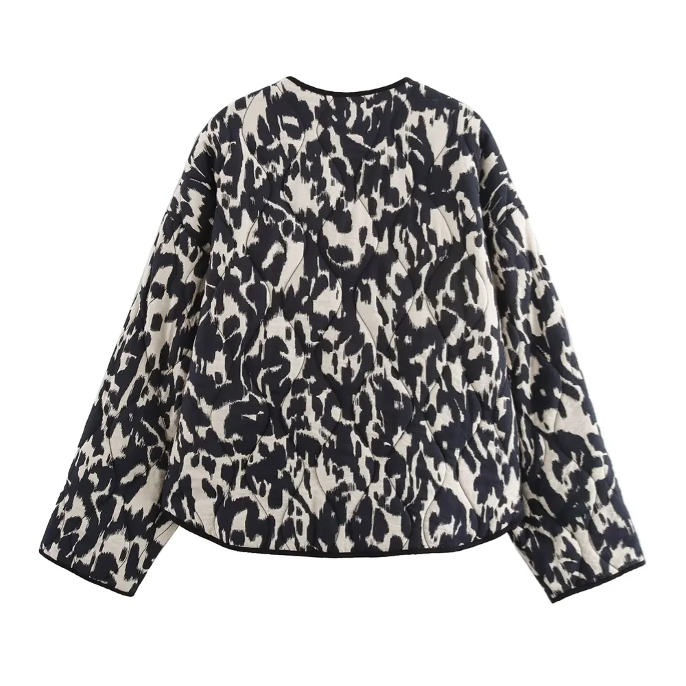 PB&ZA2024 Autumn New Women's Fashion Style Casual Loose Warm Versatile Animal Pattern Printed Cotton Jacket