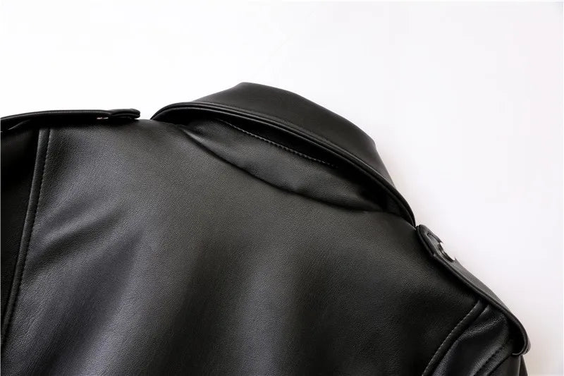ZVRI classic black Spring and Autumn 2023 The new belt detachable epaulet motorcycle jacket leather jacket