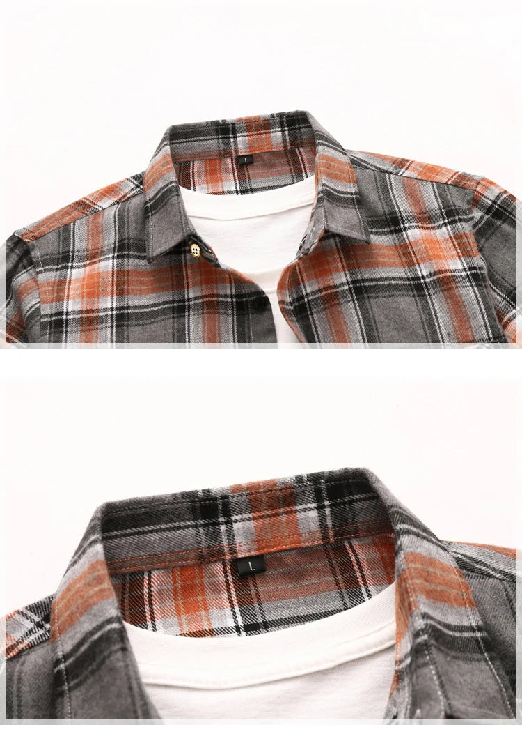 Striped Plaid Short Sleeved Shirt Men's Single-breasted Square Collar Cotton Shirts Summer Fashion Casual Camisa Men Chemise 7XL