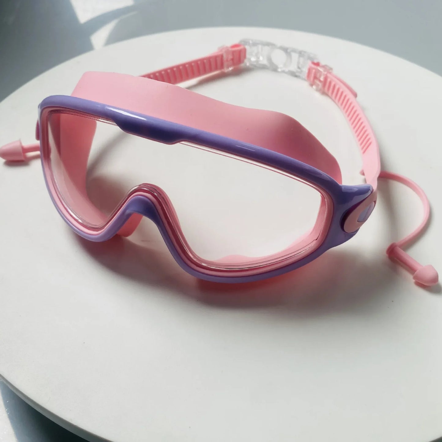 Swim Goggles with Ear Plugs UV Protection No Leaking Anti Fog Lens Swimming Glasses Wide Blue Light Blocking Comfortable Eyewear