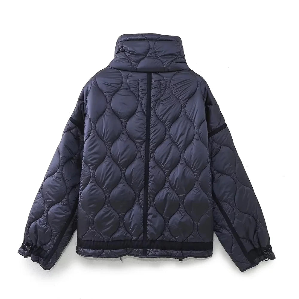 TRAFZA 2024 New Women Fashion Coat Long Sleeve Jackets With Drawstring Versatile Hight Street Outerwear Female Mujer Winter Coat