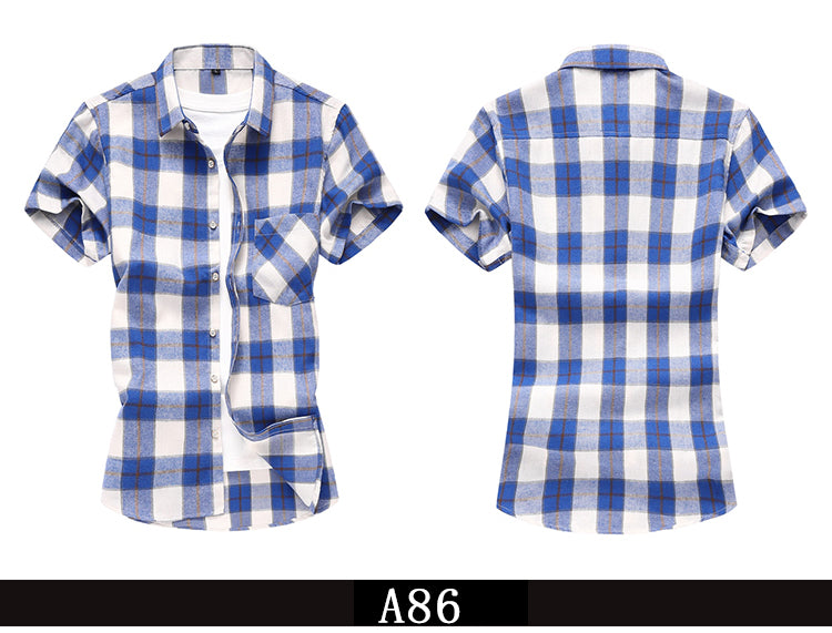 Striped Plaid Short-sleeved Shirt Men's Single-breasted Square Collar Cotton Shirts Summer Fashion Casual Camisa Men Chemise 7XL
