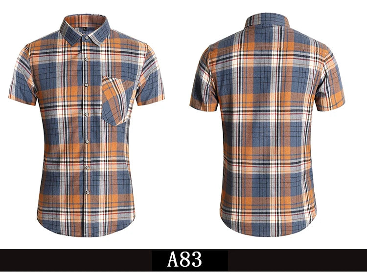 Striped Plaid Short Sleeved Shirt Men's Single-breasted Square Collar Cotton Shirts Summer Fashion Casual Camisa Men Chemise 7XL