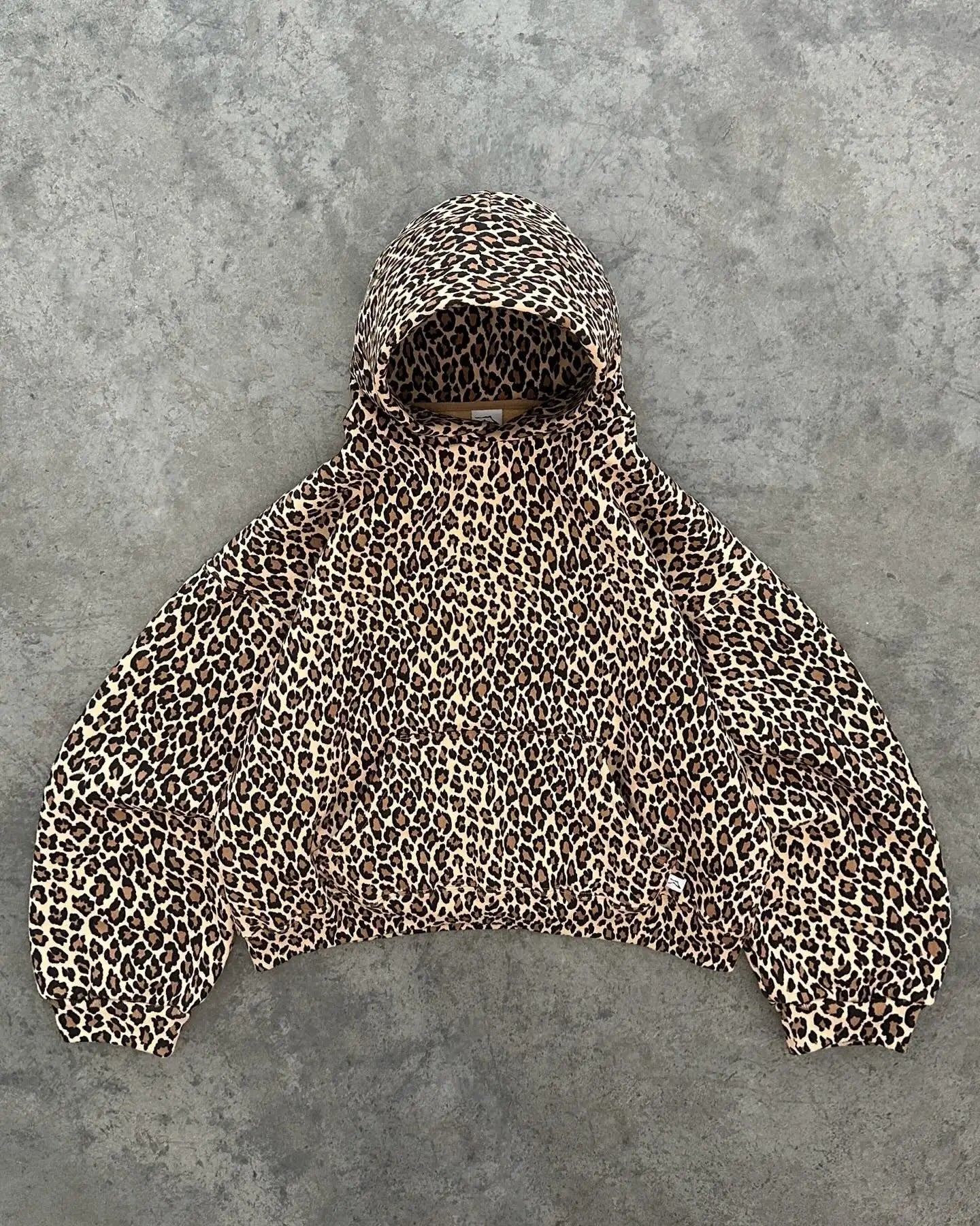 Y2K Retro Leopard Pattern Zip Up Hoodie Men Harajuku Hip Hop Zipper Sweatshirt High Street Oversized Unisex Hoodie Streetwear