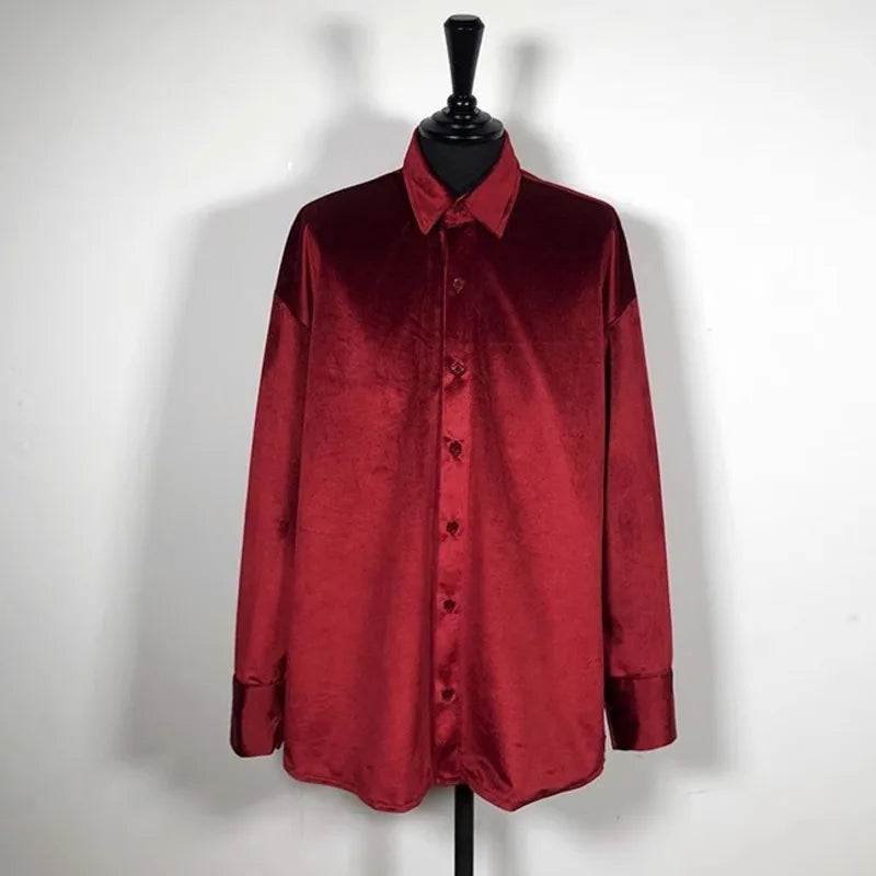 Velvet Shirt Men 2024 Autumn New Vintage Long Sleeve Casual Shirts Fashion Streetwear All-Matching Solid Bottoming Blouses