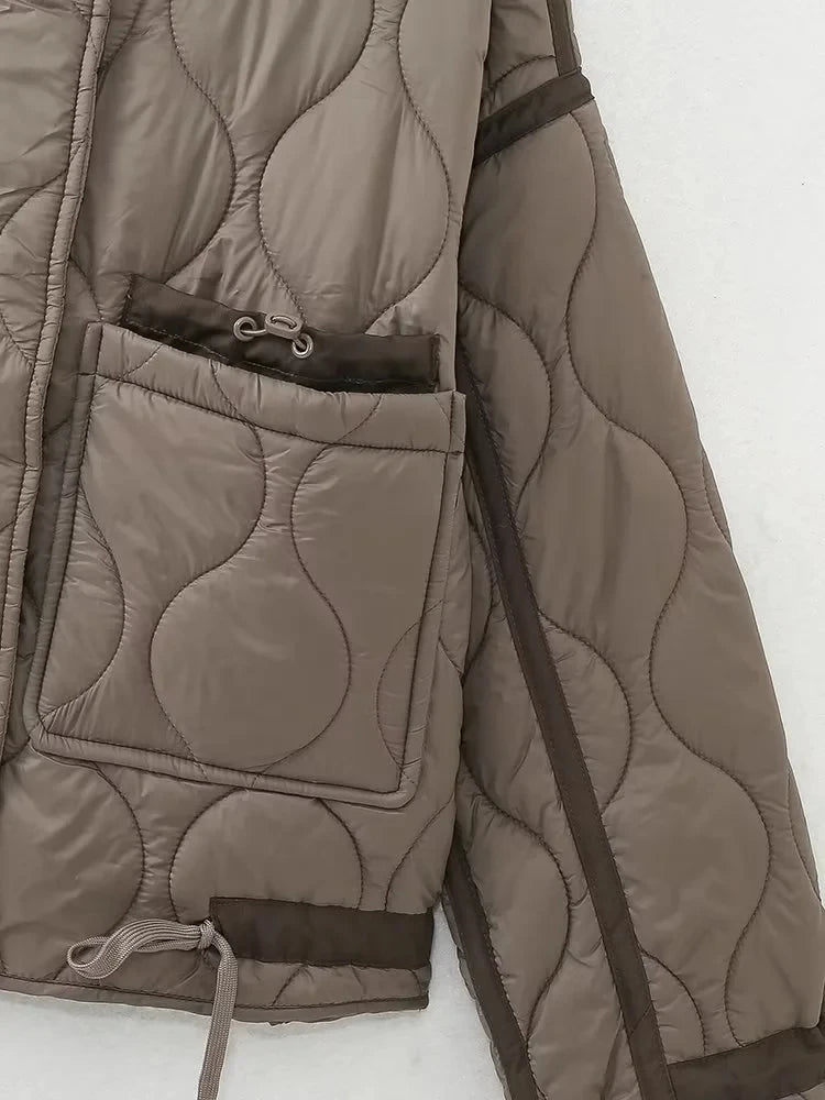 TRAFZA 2024 New Women Fashion Coat Long Sleeve Jackets With Drawstring Versatile Hight Street Outerwear Female Mujer Winter Coat