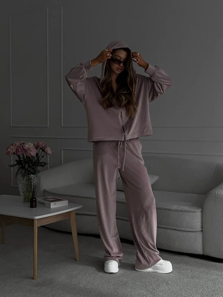 Two Piece Sets Women Matching Sets Tracksuit Jogger Y2k Autumn Winter Sports Elastic Waist Streetwear Pants Sweatshirts Pant Set