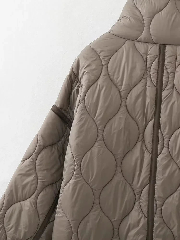 TRAFZA 2024 New Women Fashion Coat Long Sleeve Jackets With Drawstring Versatile Hight Street Outerwear Female Mujer Winter Coat