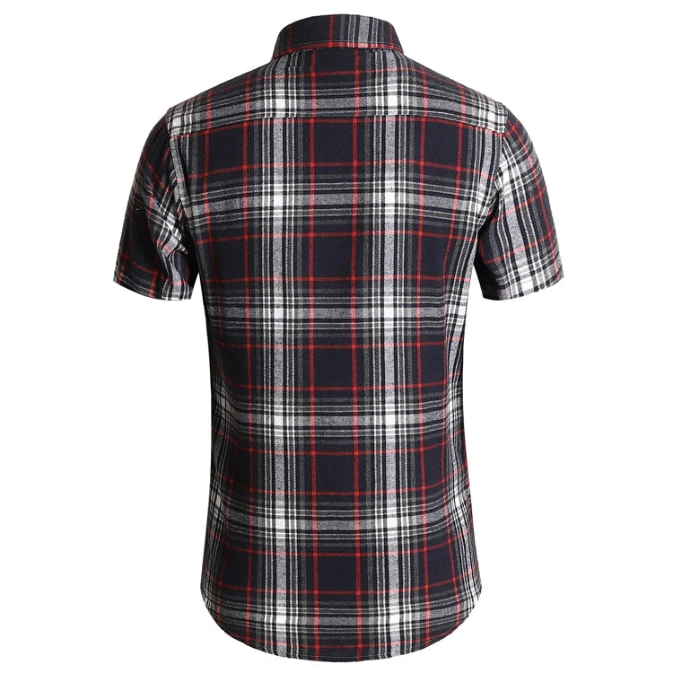 Striped Plaid Short Sleeved Shirt Men's Single-breasted Square Collar Cotton Shirts Summer Fashion Casual Camisa Men Chemise 7XL