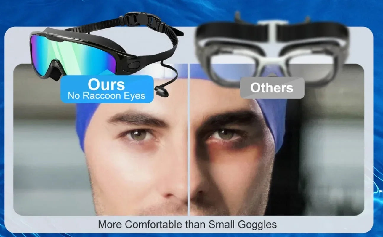 Swim Goggles with Ear Plugs UV Protection No Leaking Anti Fog Lens Swimming Glasses Wide Blue Light Blocking Comfortable Eyewear