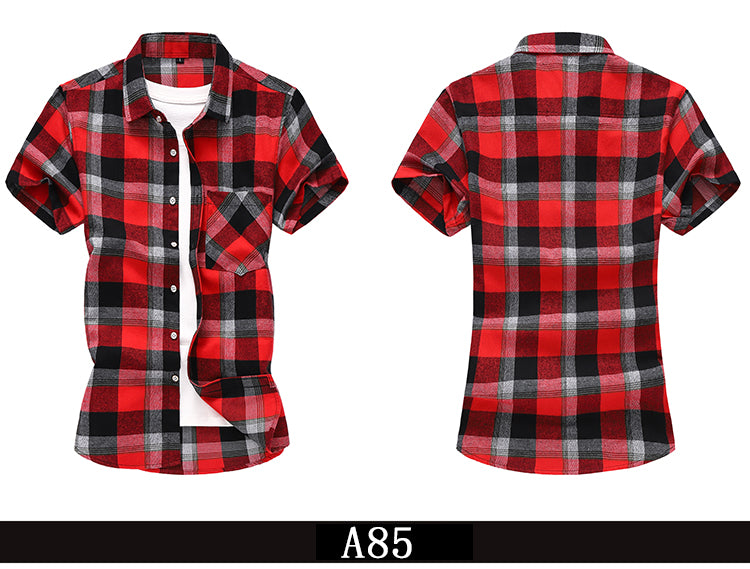 Striped Plaid Short-sleeved Shirt Men's Single-breasted Square Collar Cotton Shirts Summer Fashion Casual Camisa Men Chemise 7XL