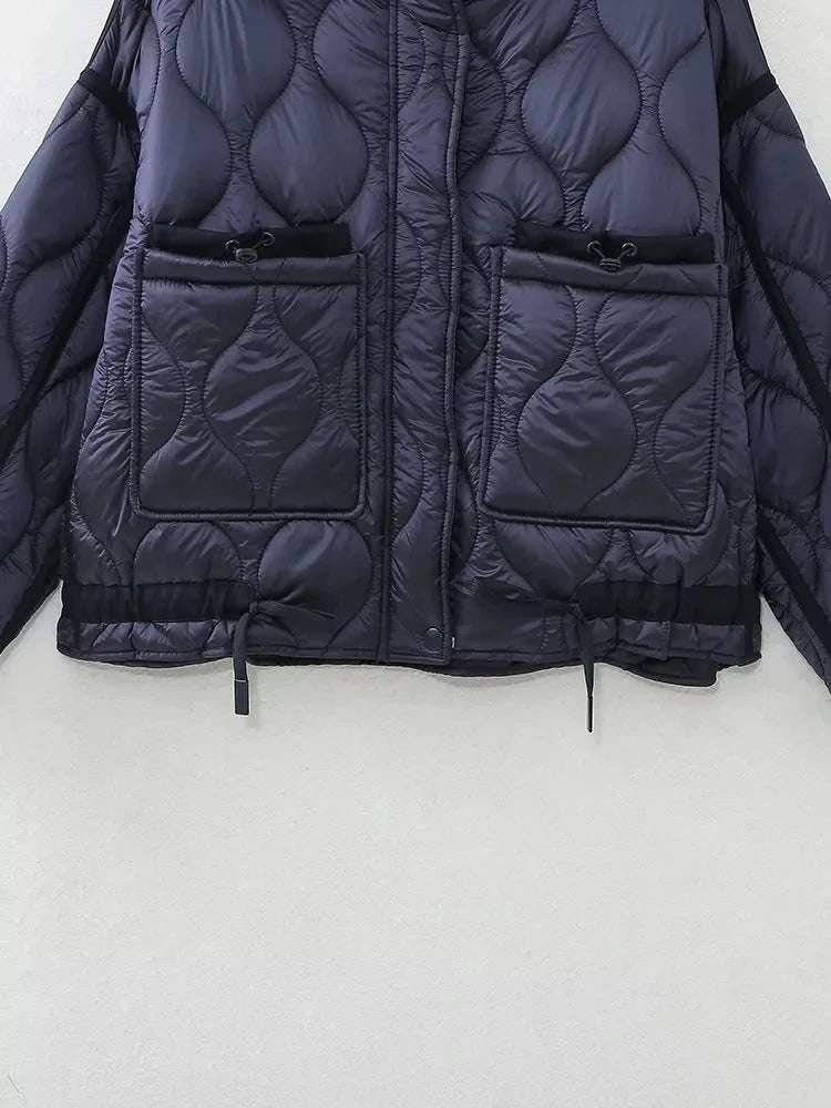 TRAFZA 2024 New Women Fashion Coat Long Sleeve Jackets With Drawstring Versatile Hight Street Outerwear Female Mujer Winter Coat