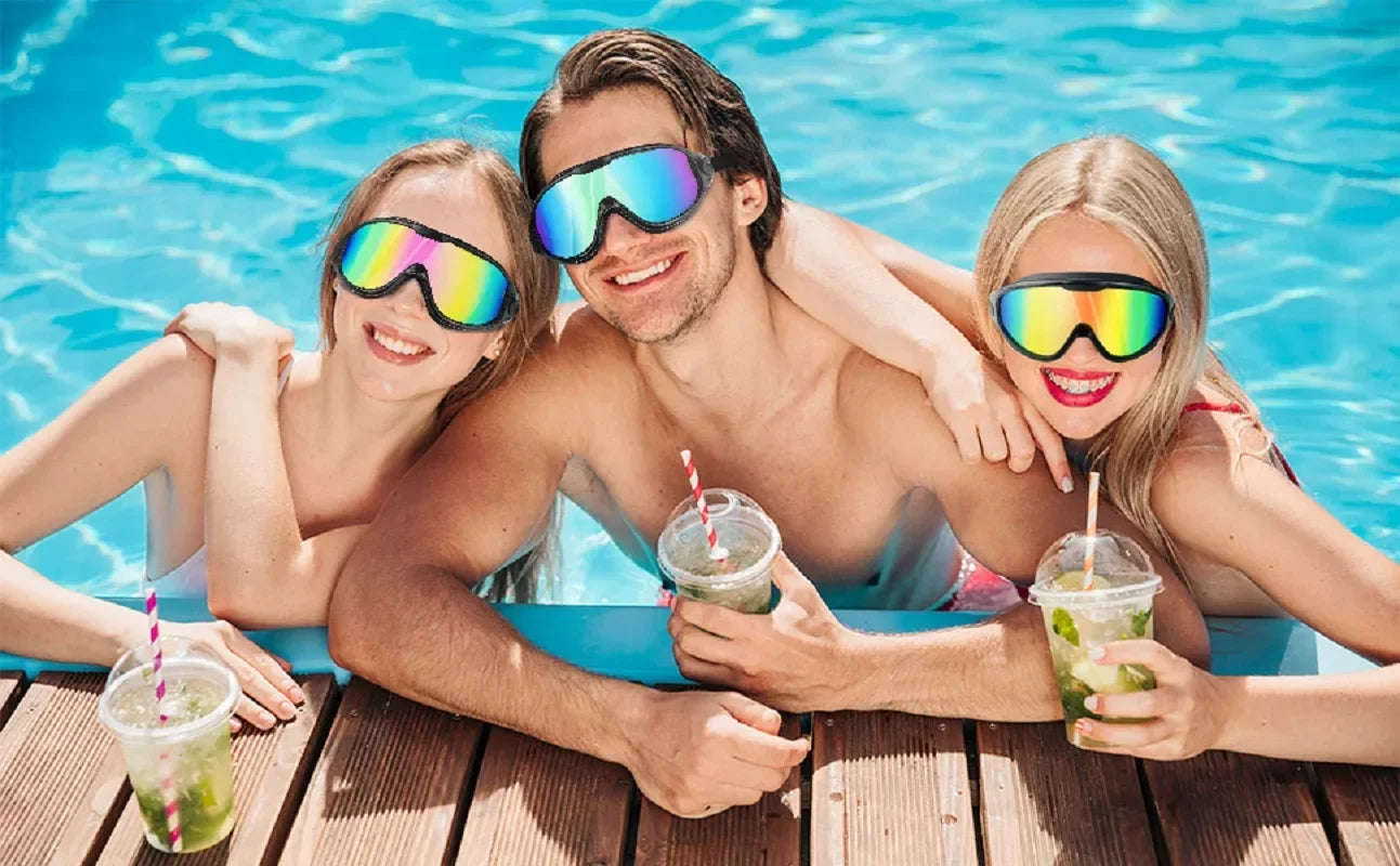 Swim Goggles with Ear Plugs UV Protection No Leaking Anti Fog Lens Swimming Glasses Wide Blue Light Blocking Comfortable Eyewear