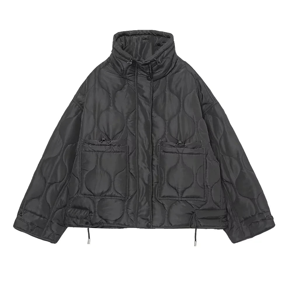 TRAFZA 2024 New Women Fashion Coat Long Sleeve Jackets With Drawstring Versatile Hight Street Outerwear Female Mujer Winter Coat