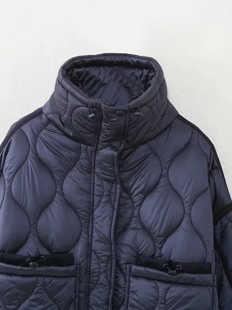 TRAFZA 2024 New Women Fashion Coat Long Sleeve Jackets With Drawstring Versatile Hight Street Outerwear Female Mujer Winter Coat