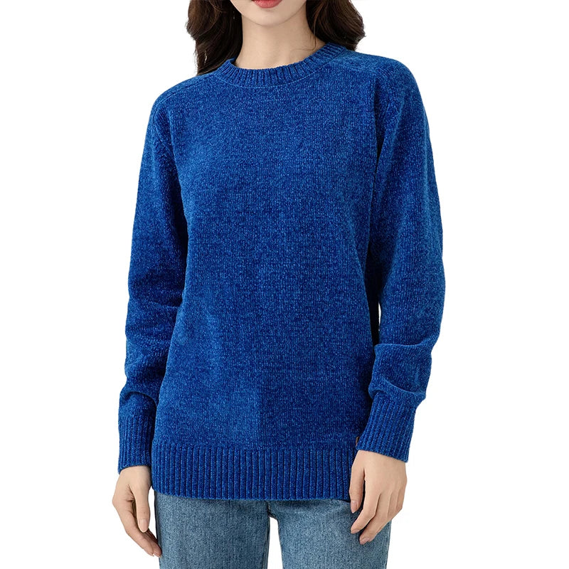 Chenille Sweater for Women O Neck Pullovers Ribbed Cuff Long Sleeve Knitted Tops Women Solid Sweater 2024 Cozy Sweaters Jumpers