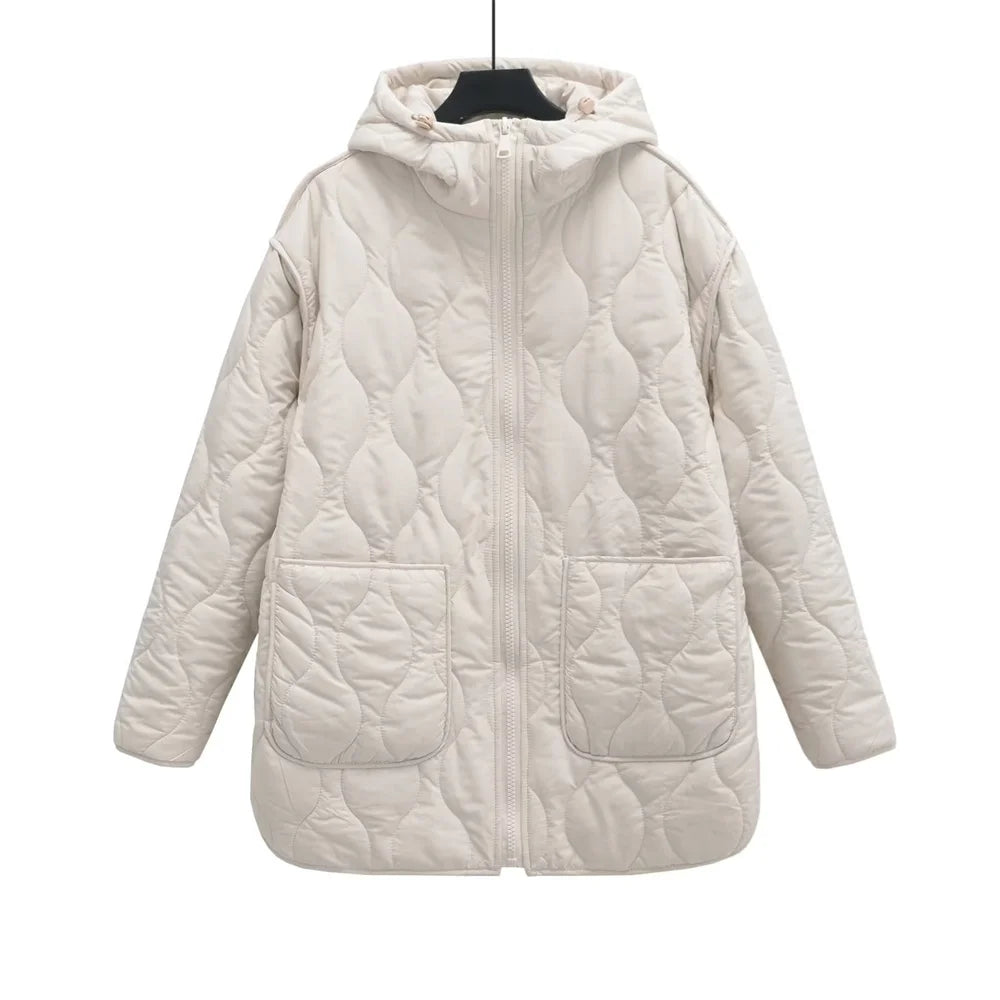 UNIZERA 2023 Autumn/Winter New Product Women's New Fashion and Casual Versatile Stand up Collar Hooded Jacket Cotton Coat