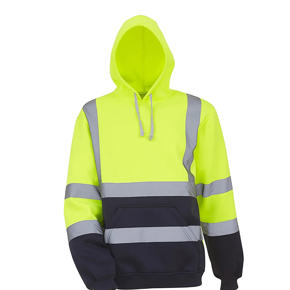 Reflective Hoodie Reflective Strip Men's Hoodie Coat with Drawstring Closure for Outdoor Work Safety Warm Cold-proof Overalls