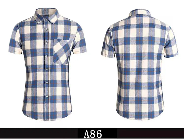 Striped Plaid Short Sleeved Shirt Men's Single-breasted Square Collar Cotton Shirts Summer Fashion Casual Camisa Men Chemise 7XL