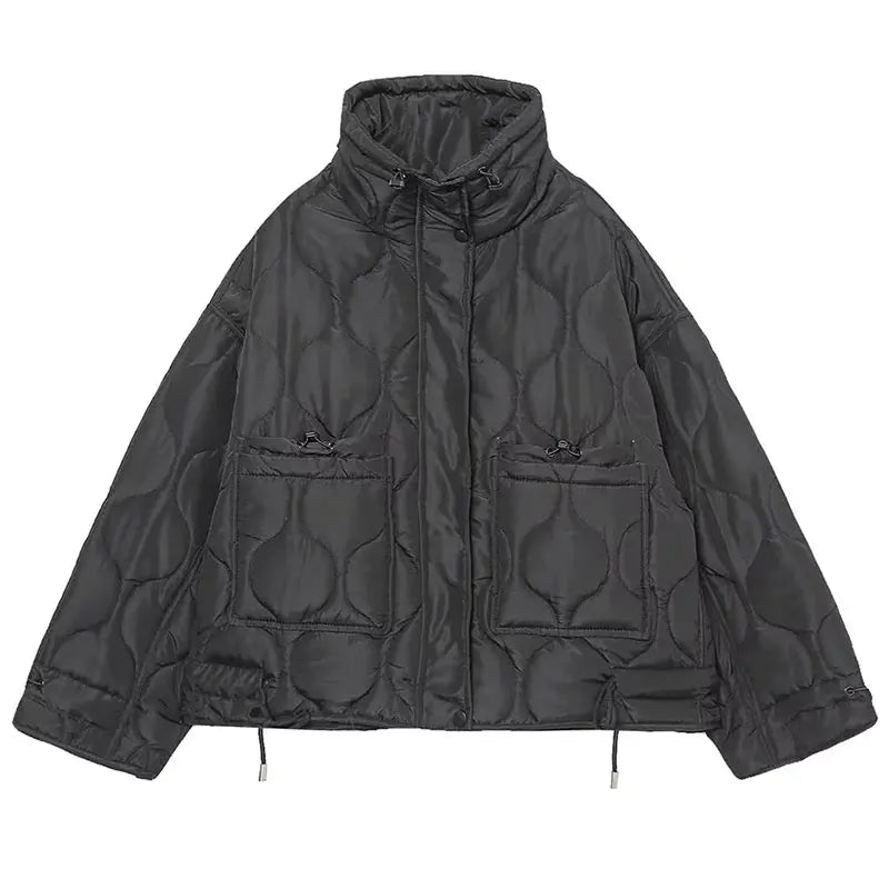 TRAFZA 2024 New Women Fashion Coat Long Sleeve Jackets With Drawstring Versatile Hight Street Outerwear Female Mujer Winter Coat