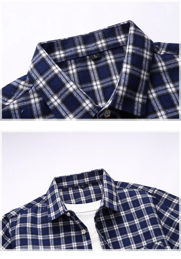 Striped Plaid Short Sleeved Shirt Men's Single-breasted Square Collar Cotton Shirts Summer Fashion Casual Camisa Men Chemise 7XL