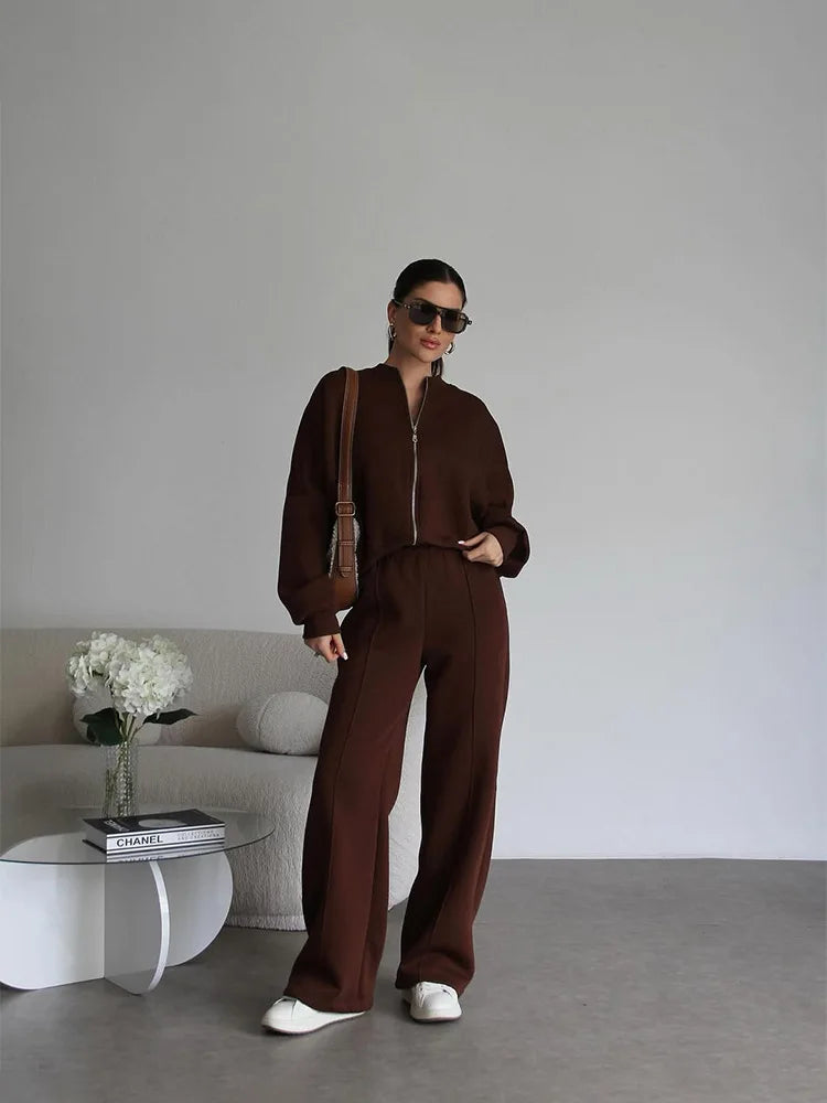 Autumn Winter Jacket Pant Two Piece Sets Women Pant Set Tracksuit Jogger Y2k Sweatshirts Sports Elastic Waist Pants Matching Set